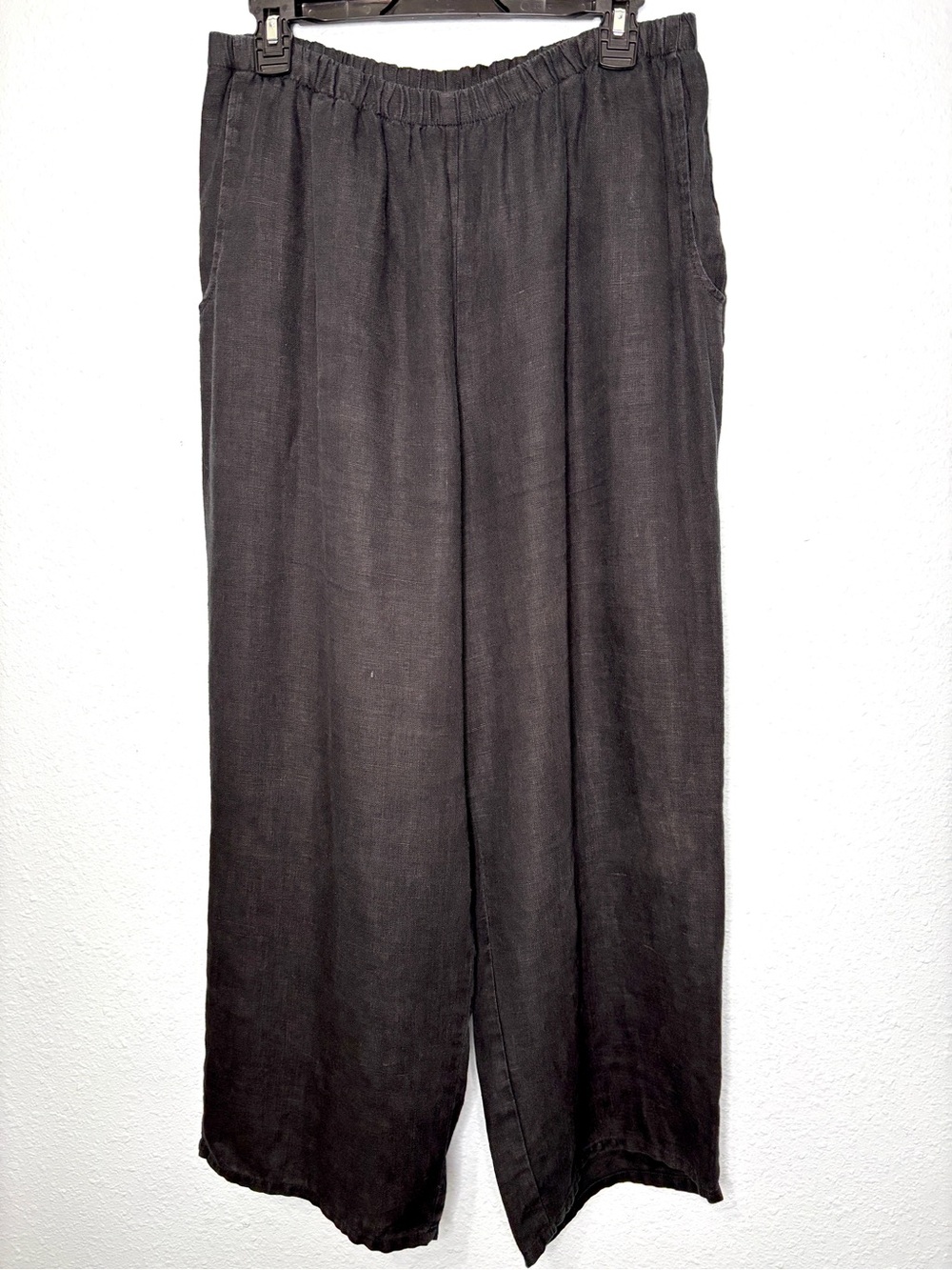 FLAX Black Linen Wide Leg Billowy Pull On Pants M